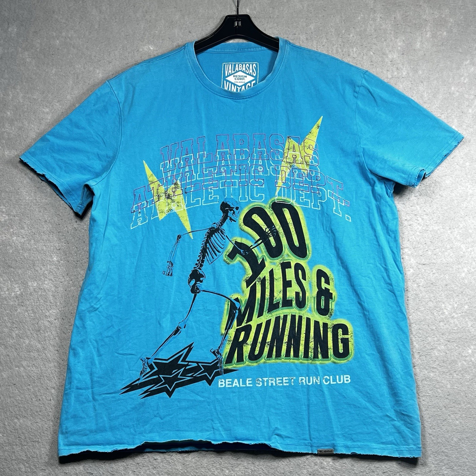 Valabasas Crew Neck T-Shirt Mens Size XXL Blue 100 Miles & Running Short Sleeve