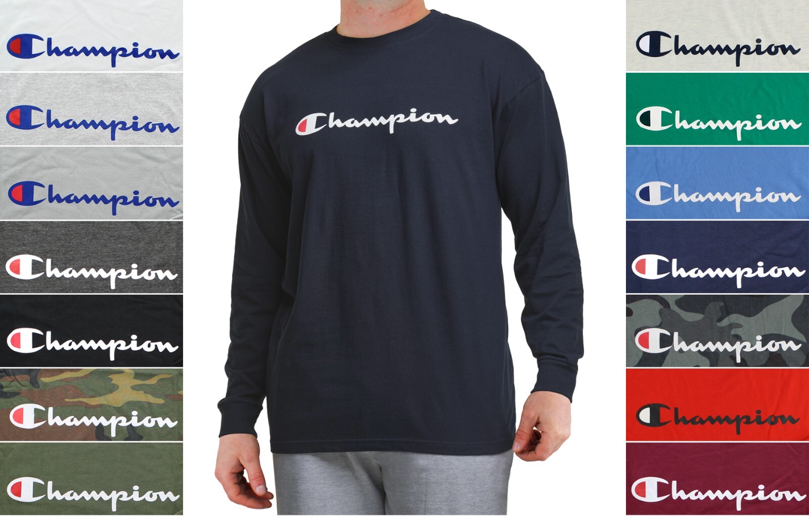 Champion Men&rsquo;s Jersey T-Shirt Big & Tall Crew Neck Athleticwear Long Sleeve Tee