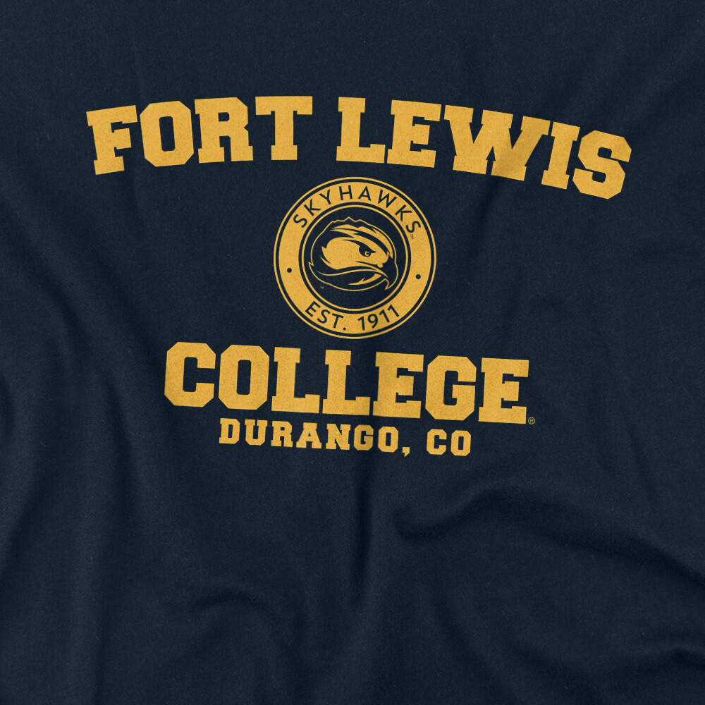 Fort Lewis College Adult T-Shirt Circle Logo, Navy, S-5XL