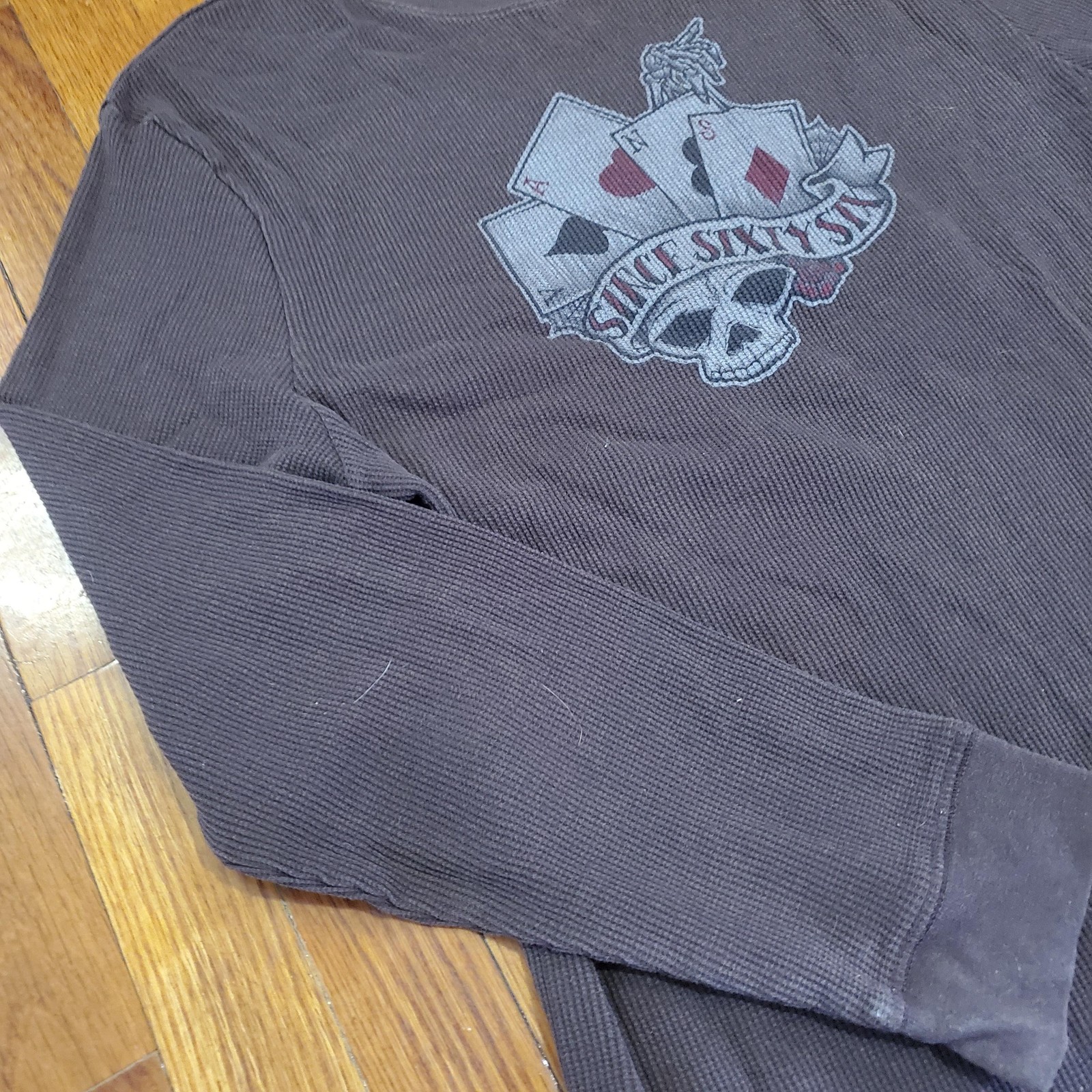 Vans Thermal Shirt Mens 2XL Brown Skull Poker Cards Graphic Long Sleeve Tee