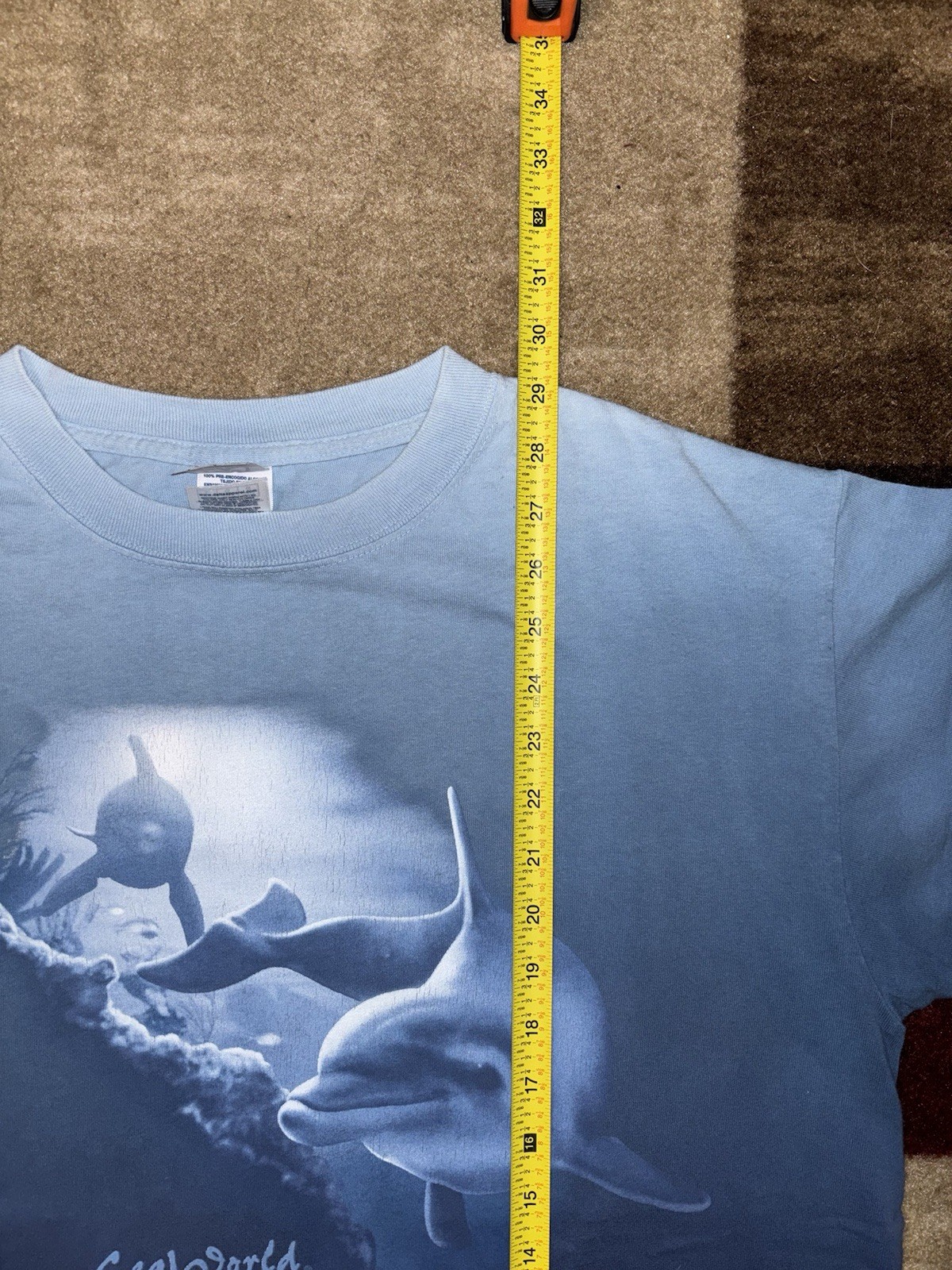 Vintage Sea World Dolphin Shirt Mens Large Two-tone Aquatic Blue
