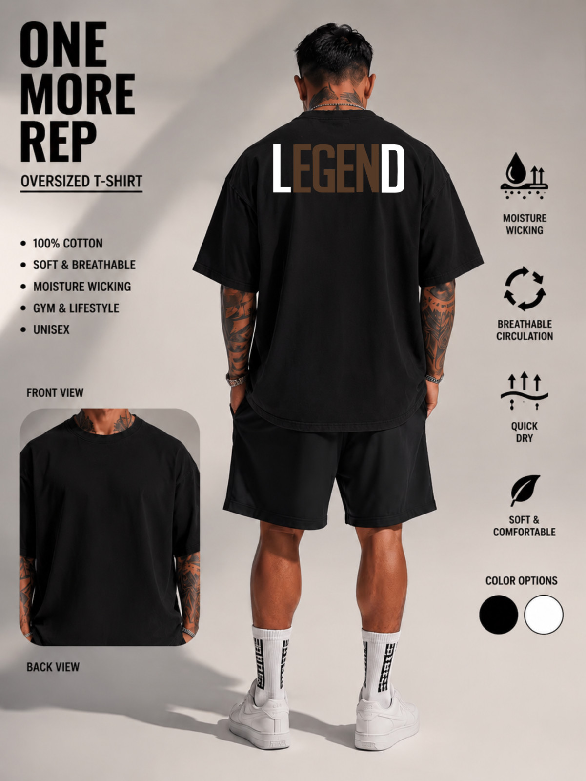 Men&rsquo;s Oversized Cotton T Shirt Unisex Streetwear Tee LEGEND Graphic Back Print