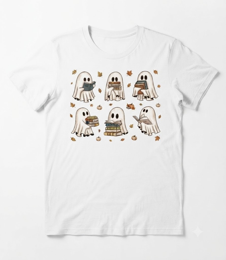 Ghost Reading Books T-Shirt, Bookish Halloween Shirt, Halloween Teacher Gift