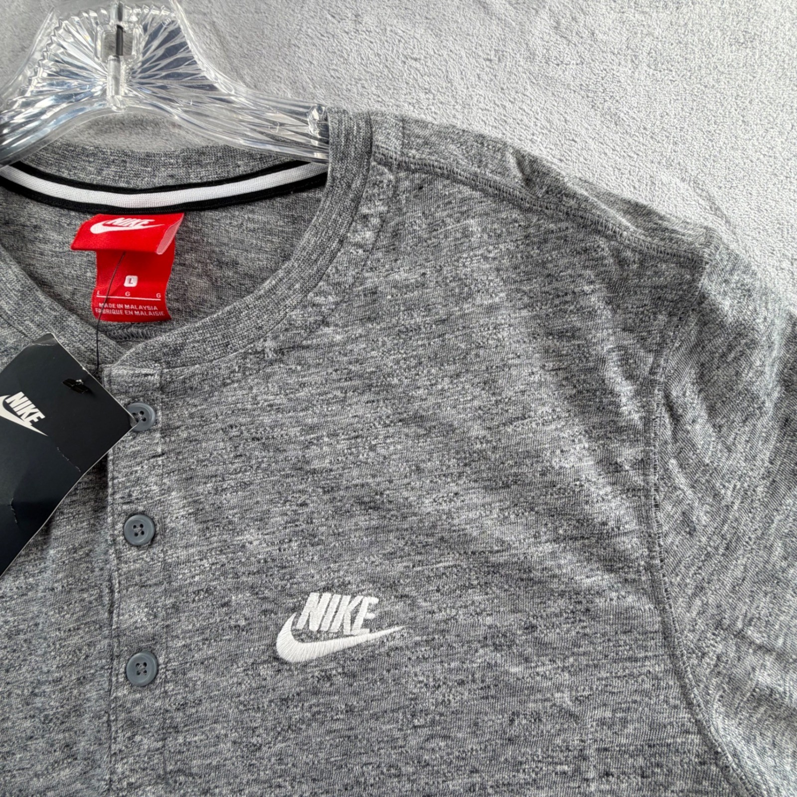 Nike Henley Shirt Mens Large Grey Long Sleeve Embroidered Logo 864952-091