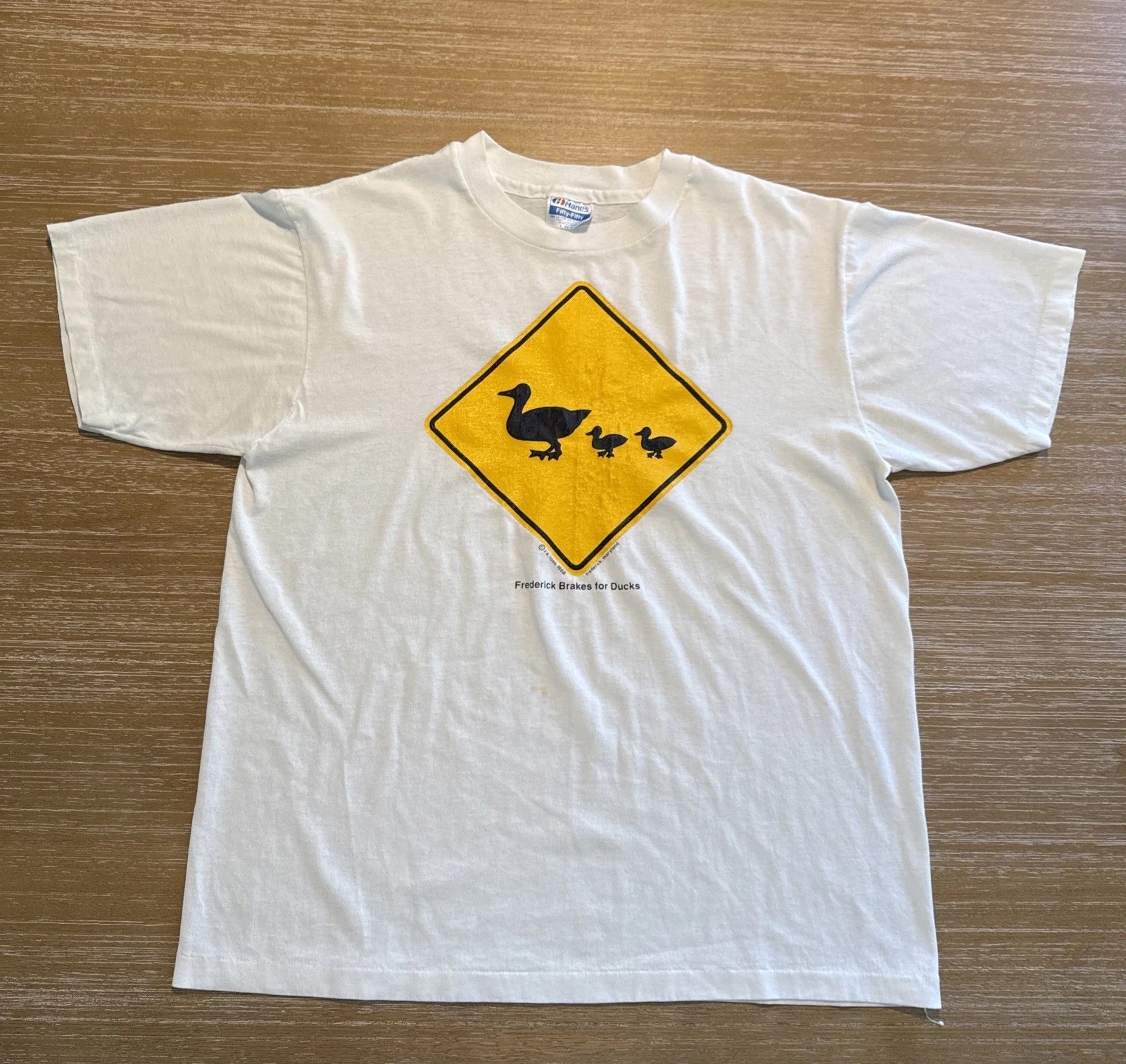 Frederick Brakes For Ducks T Shirt 1988 Maryland White Hanes Large 50/50 Vintage