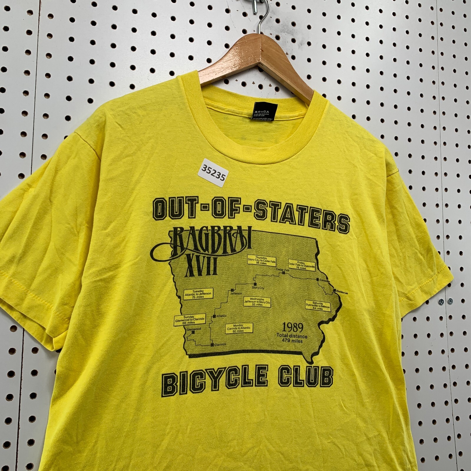 Vintage 80s Bicycle Club Shirt Mens Large Yellow Single Stitch 1989 USA 20×26.5