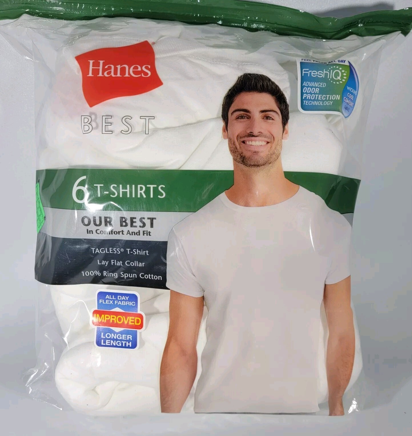 Hanes Best Tagless T-Shirt Lay-Flat Collar Tagless Cotton White 6 Count Size XL