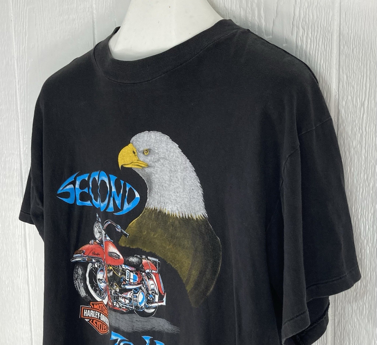 Vtg Harley Davidson Motorcycle T Shirt Single Stitch Eagle Second to None Large