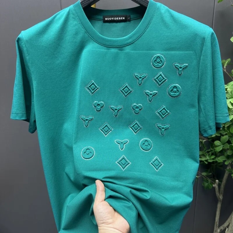 New Men Luxury Diamond Rhinestones Fashion T-Shirt High Quality 4 Colors