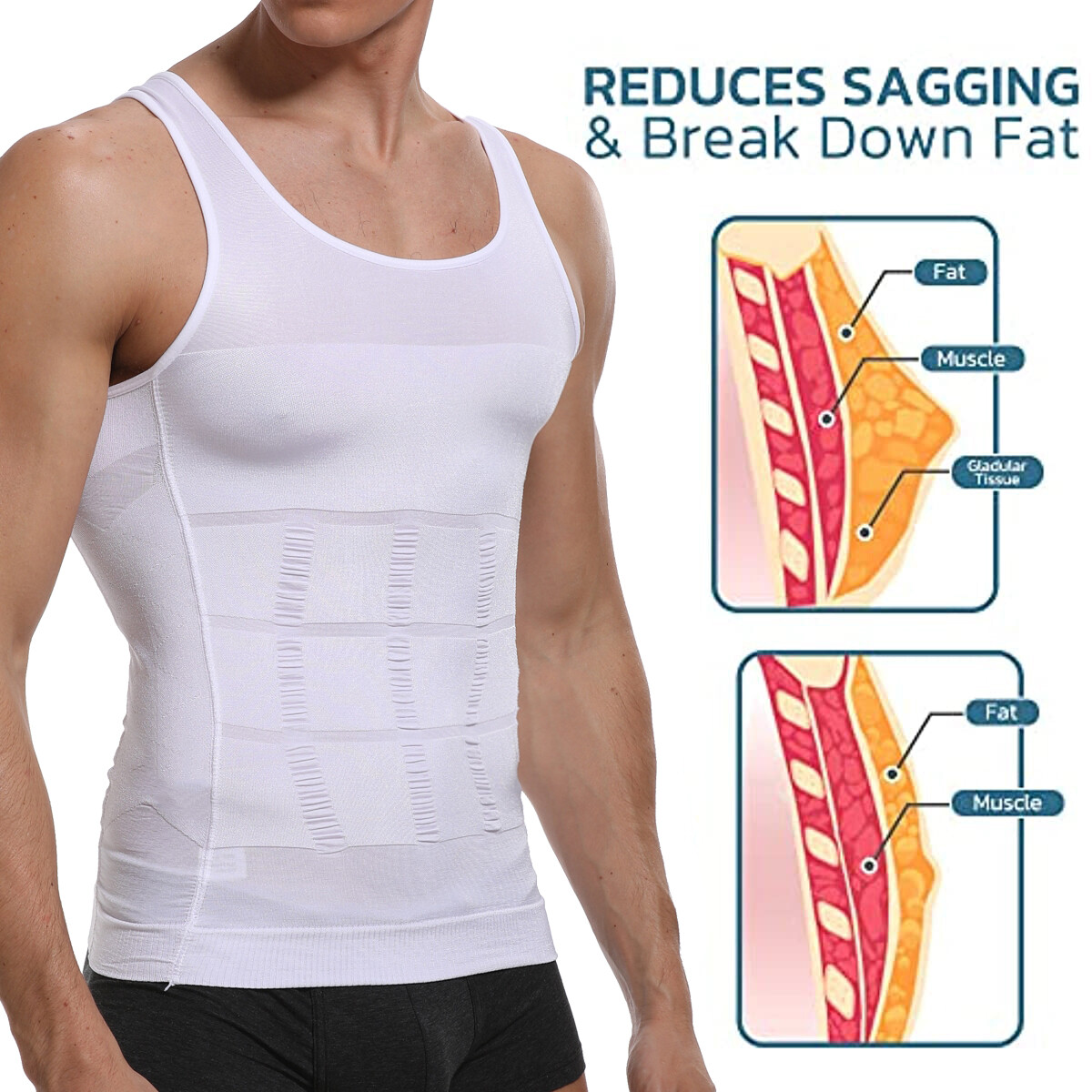 Men Slimming Body Shaper Shirt Chest Belly Tummy Control Vest Compression Tanks