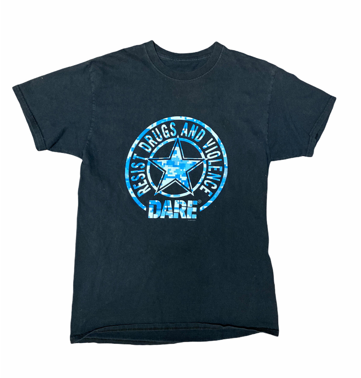 Vintage DARE Black Shirt Blue Digital Camo Measures Small Drug Awareness Ed