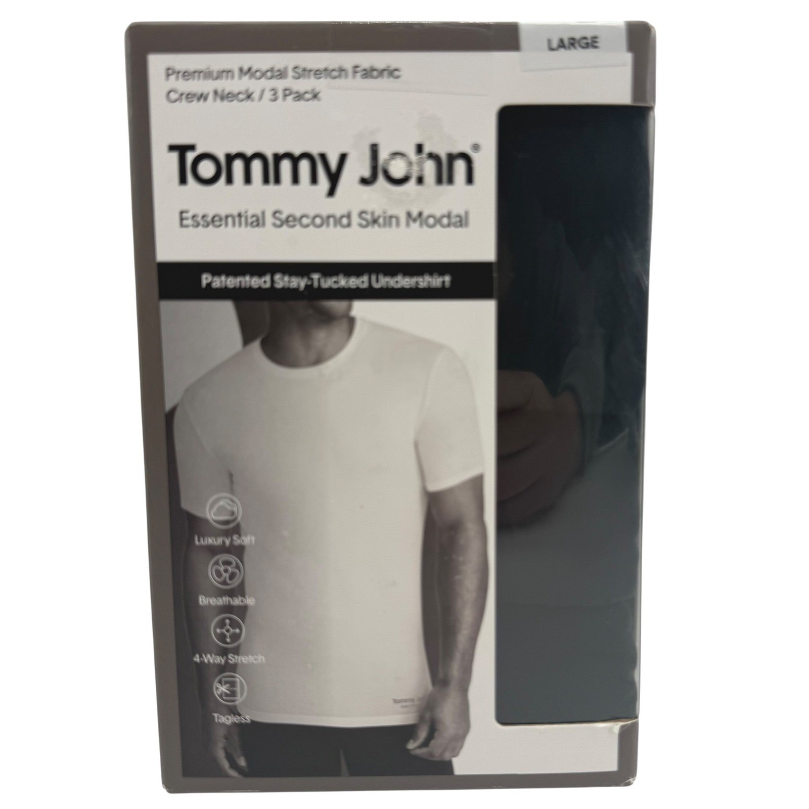 Tommy John Mens L Essential Second Skin Modal Crew Neck Undershirt 3 Pack Black