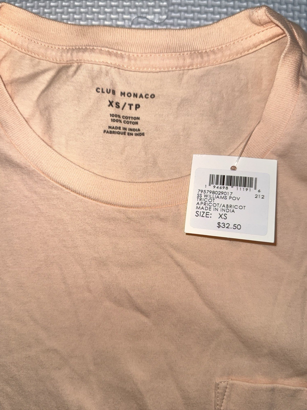 Club Monaco Mens Williams Short Sleeve Pocket Tee Apricot NWT X-Small Free Ship