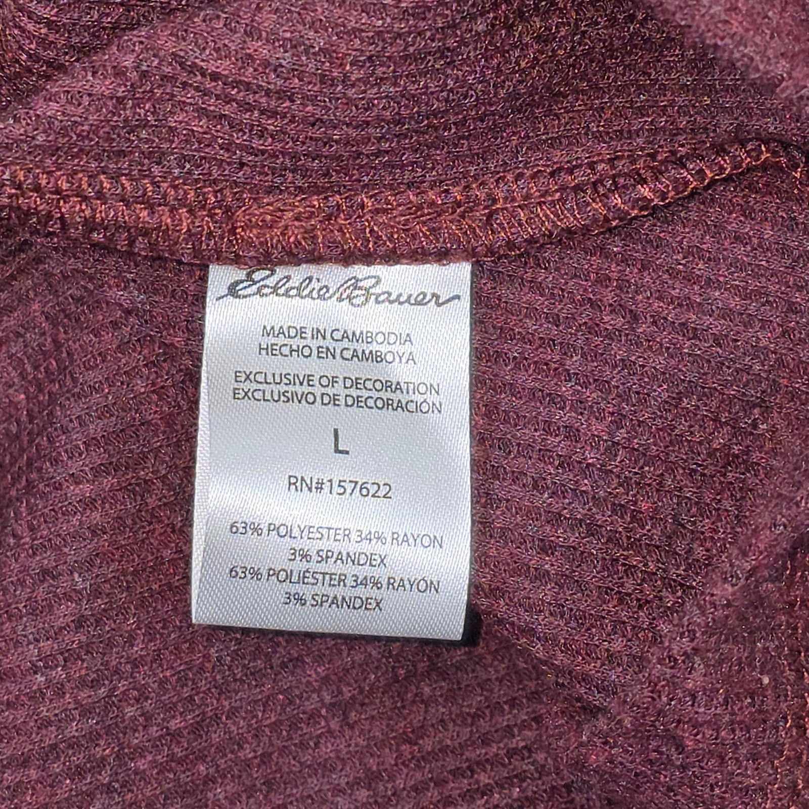 Eddie Bauer Mens Lounge Long Sleeve Crew Neck Top Casual Burgundy Heather Large