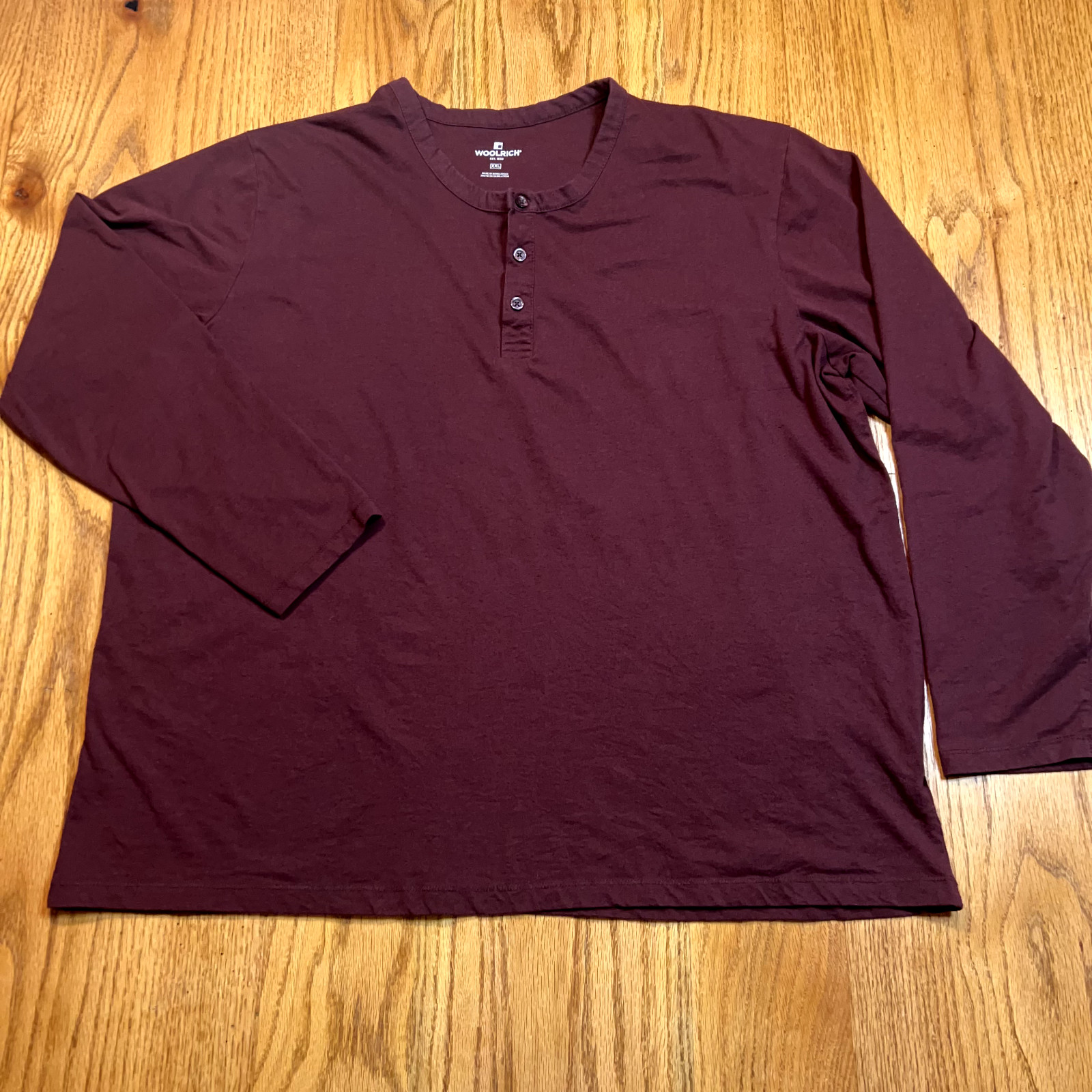 Woolrich Shirt Men&rsquo;s 2XL Maroon Henley Long Sleeve Casual Woven Cotton Blend