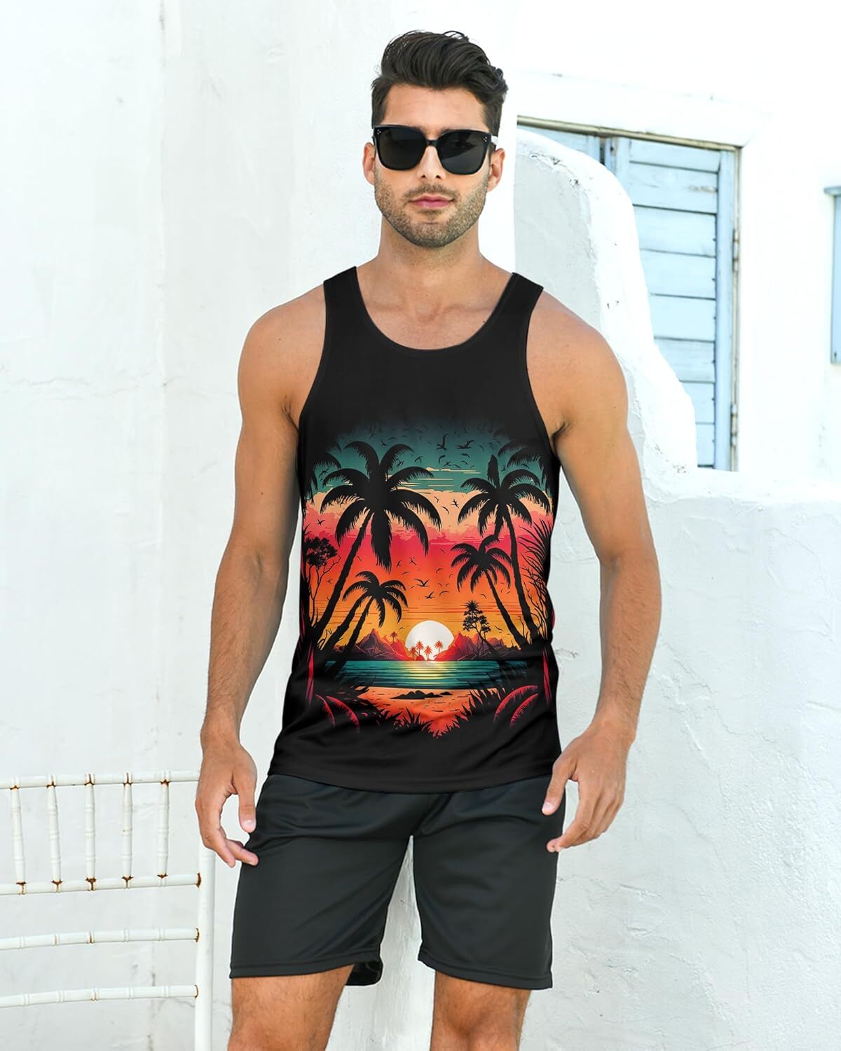 Mens Beach Tank Tops Fashion Graphic Quick Dry Sleeveless Shirt for Beach