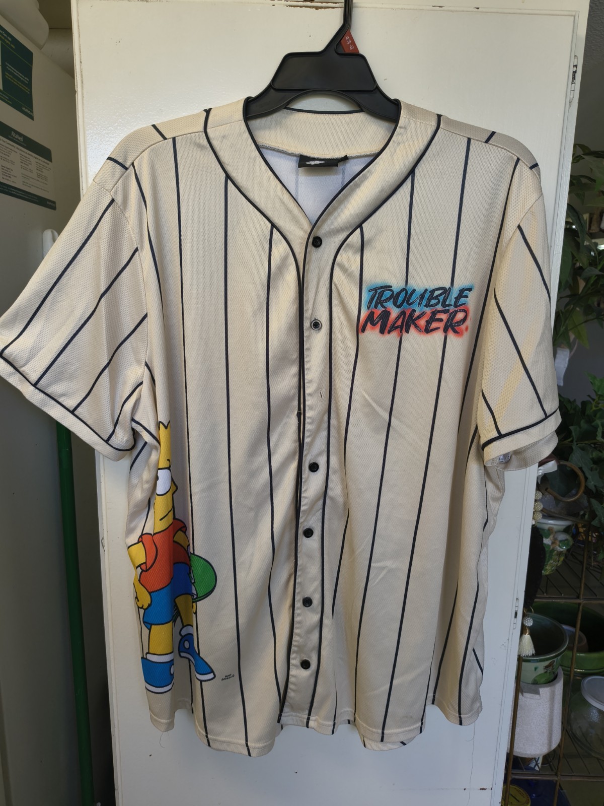 Men&rsquo;s 2X Bart Simpsons Baseball Jersey Welcome to the Hood (Missing Button)