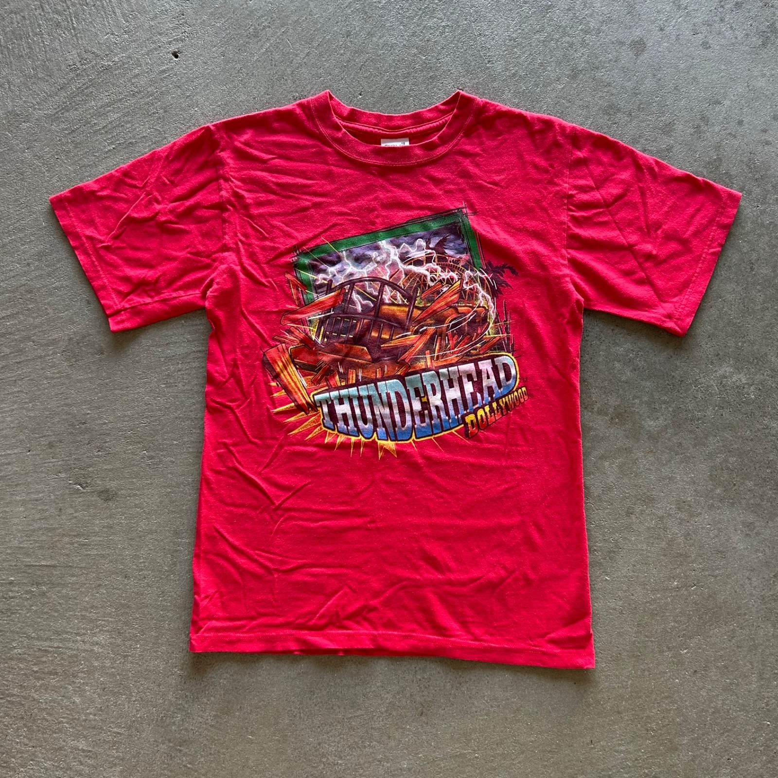 Vintage Thunderhead Shirt Size Small Red Dollywood Roller Coaster Amusement Park