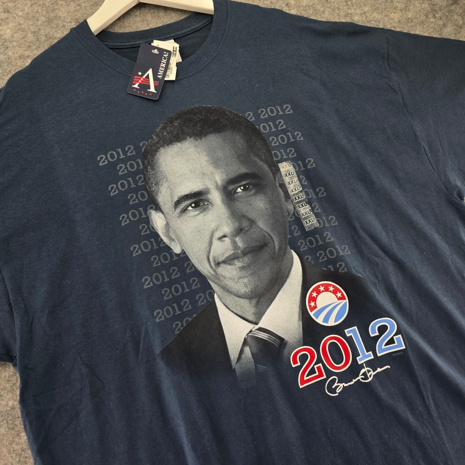 Obama 2012 Face T Shirt America Pride Spirit Tee Mens 2XL XXL Blue Dusk New