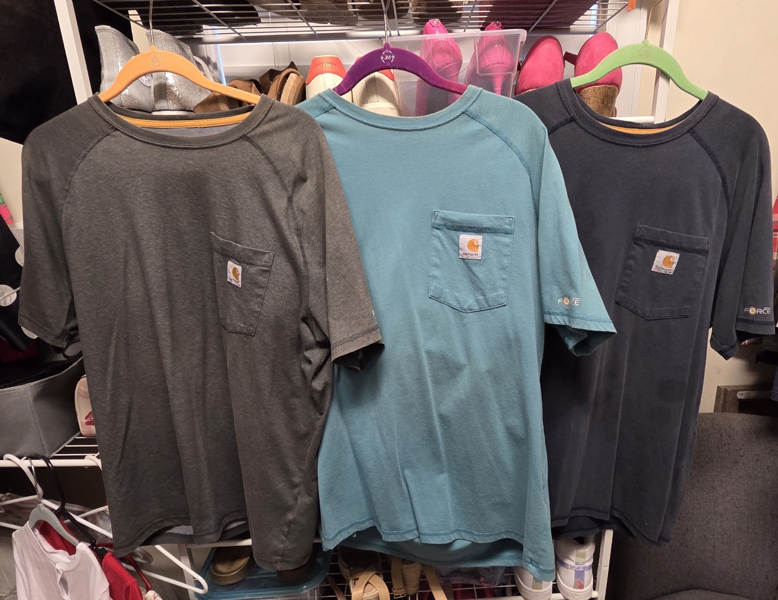 Lot of 10 Carhartt Shirts Relaxed Fit Force Pocket Workwear Mens Size Large
