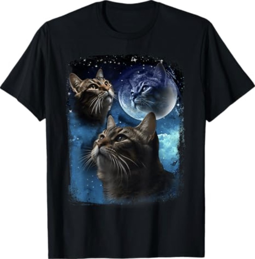 Cats Howl at Moon Funny Vintage Three Cat Howling Wolf Meme T-Shirt