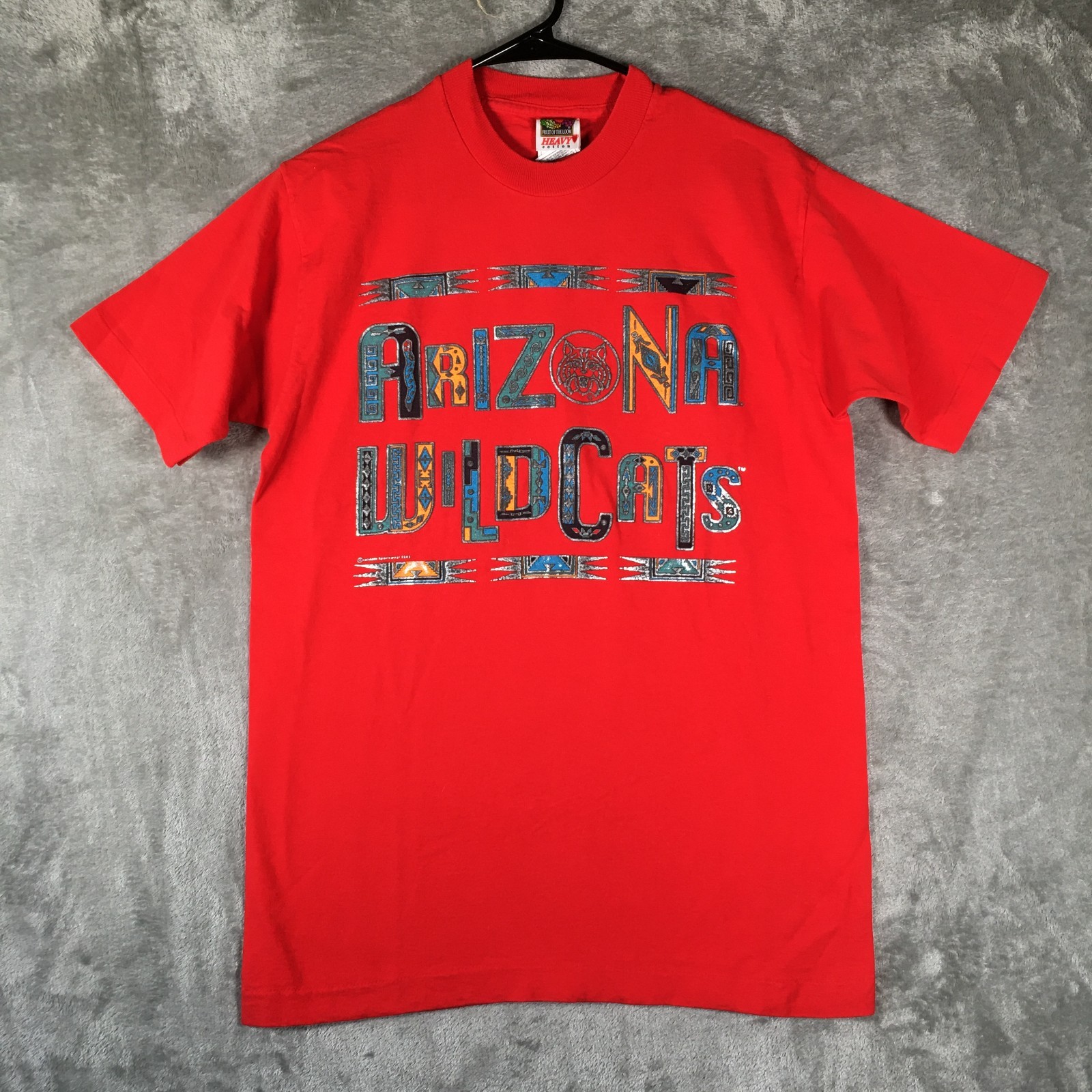 Vintage 1991 Arizona Wildcats Raised Graphic T Shirt Size M Red Single Stitch