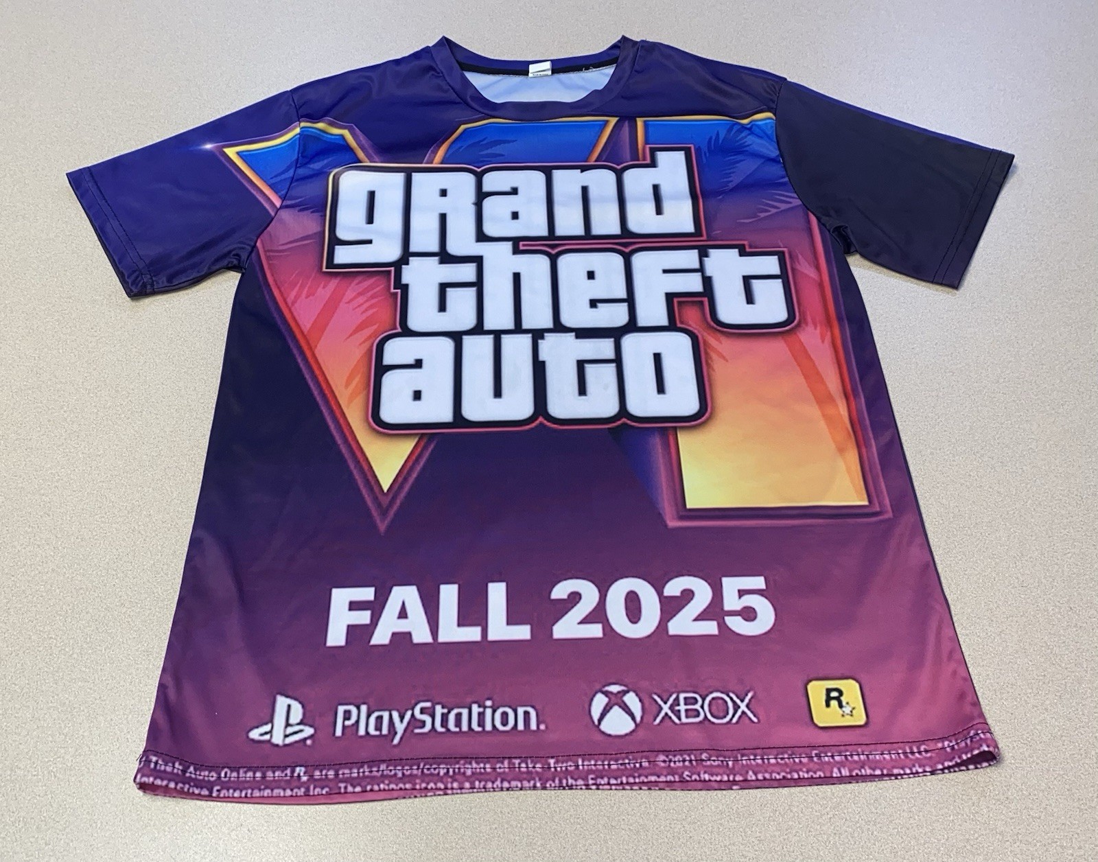 Grand Theft Auto VI GTA 6 Video Game Theme Men&rsquo;s Shirt Polyester Medium 19×26.5
