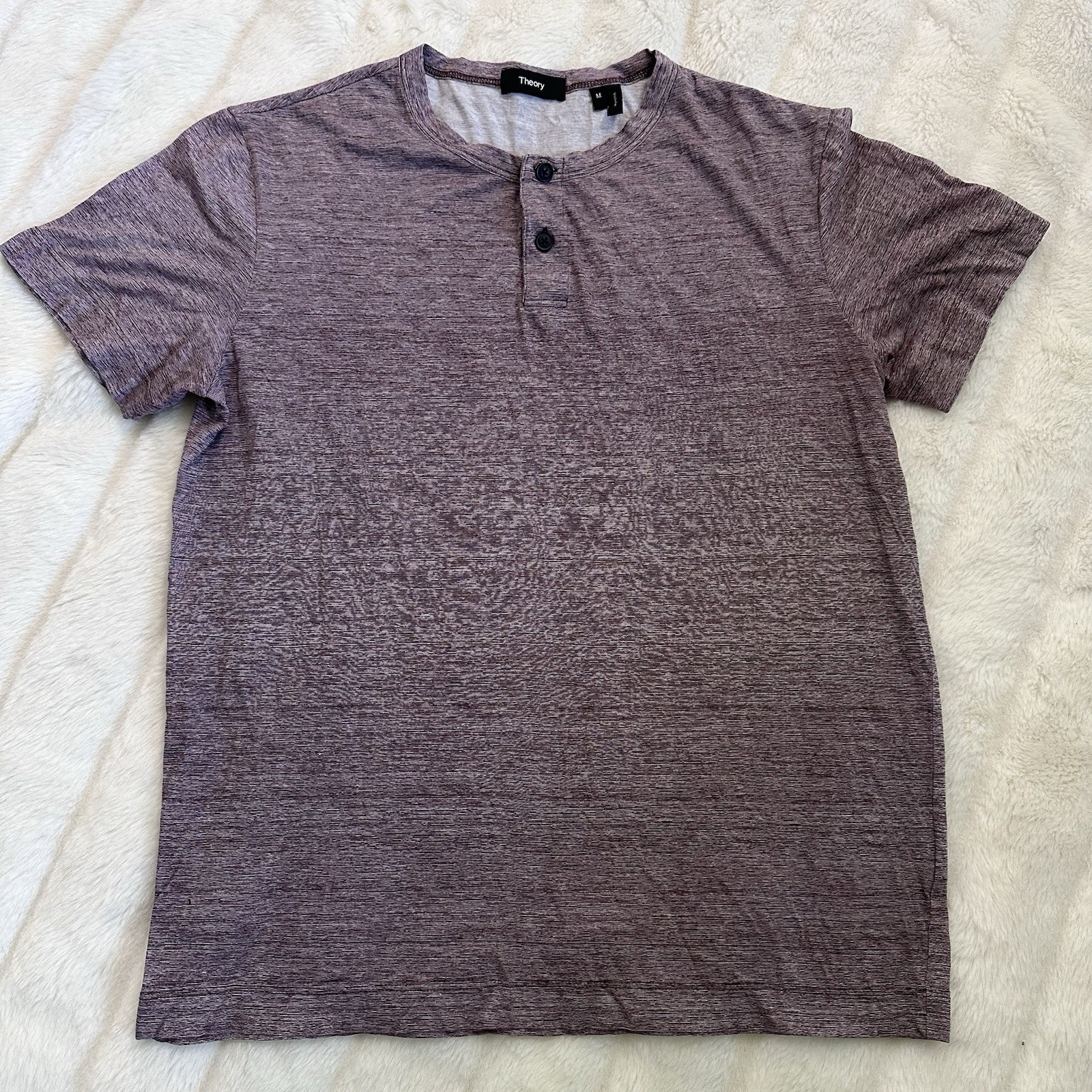 Theory Henley Mauve Heather Mens Medium Short Sleeve Button Minimalist Luxury
