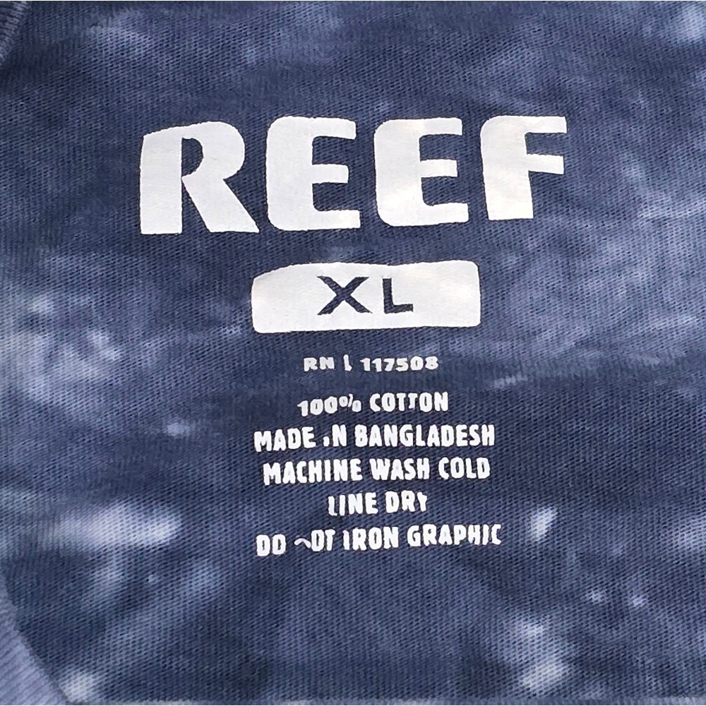 Reef Graphic T-Shirt Mens Long Sleeve Tie Dye Palm Tree Deep Blue XL FLAWS