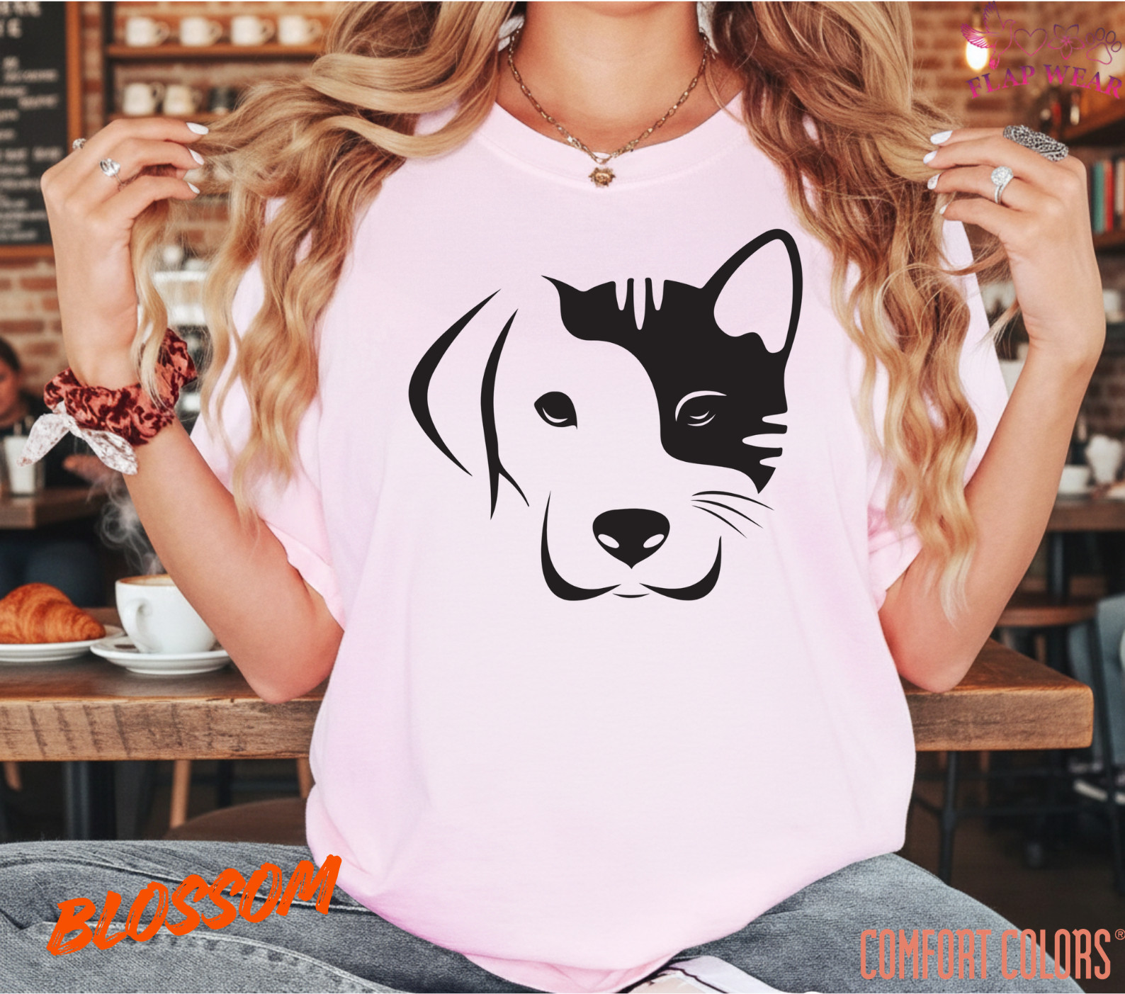 Dog and Cat Split Face T-Shirt – Minimalist Pet Lover Graphic Tee – Cute Dog Cat