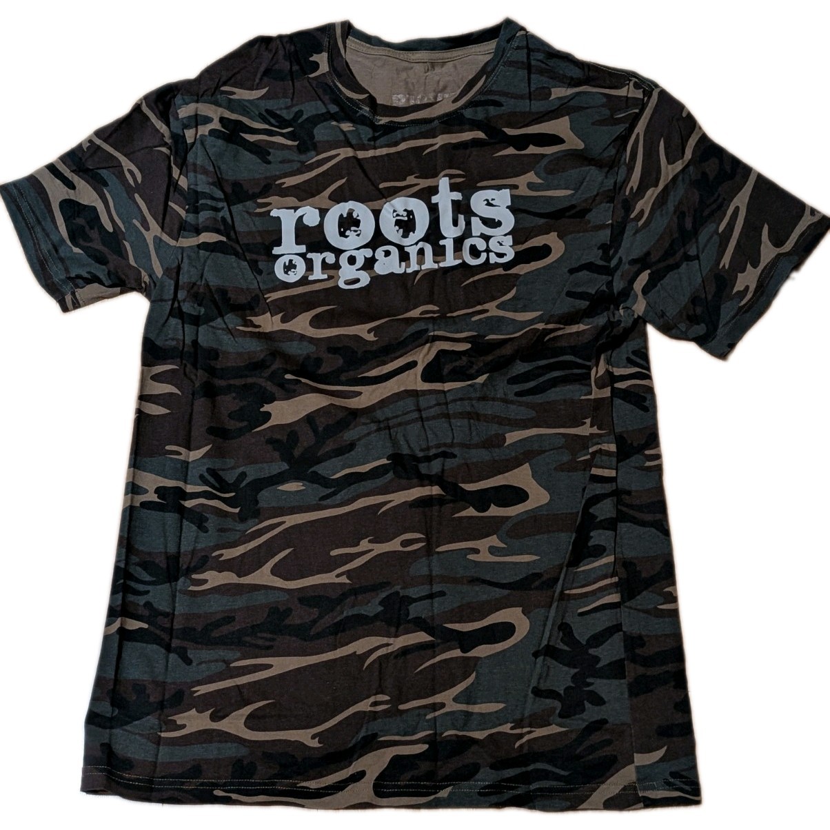 Roots Organics Soil Brand Comoflage T-Shirt Size Large