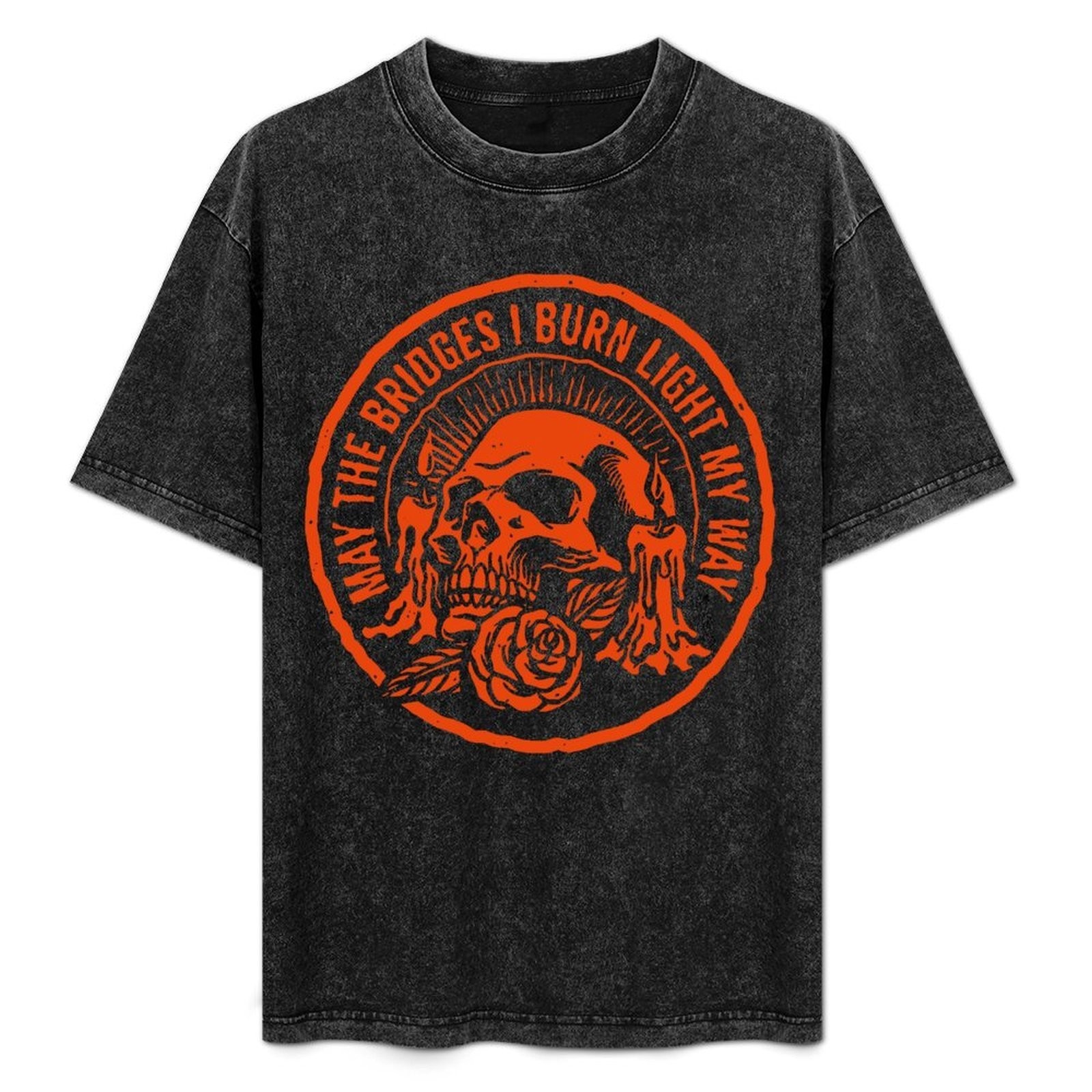 Premium Acid Washed Dark Skull Rose Graphic Streetwear Tee