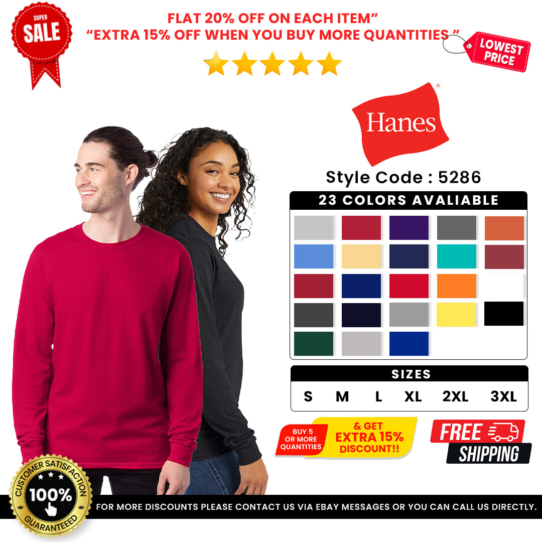 Hanes 5286 Men&rsquo;s Cotton ComfortSoft Long Sleeve Midweight Crewneck Tee T-Shirt