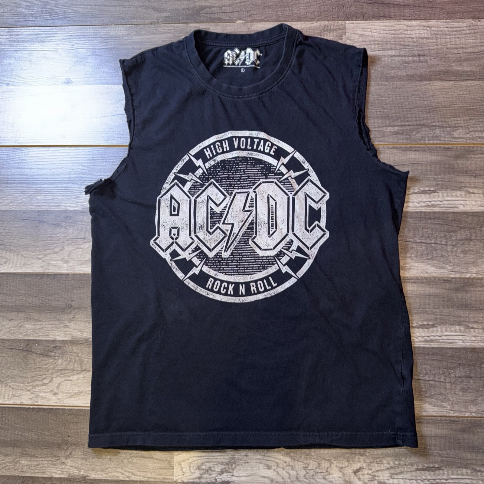 2013 ACDC High Voltage T Shirt Rock Band Music Size Large Cut Off Sleeves
