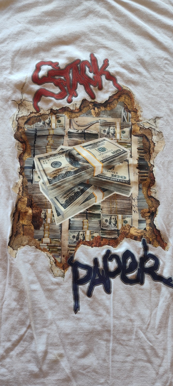 Bleecker & Mercer Stack Paper Money Graffiti T-Shirt Stretch White Mens Large