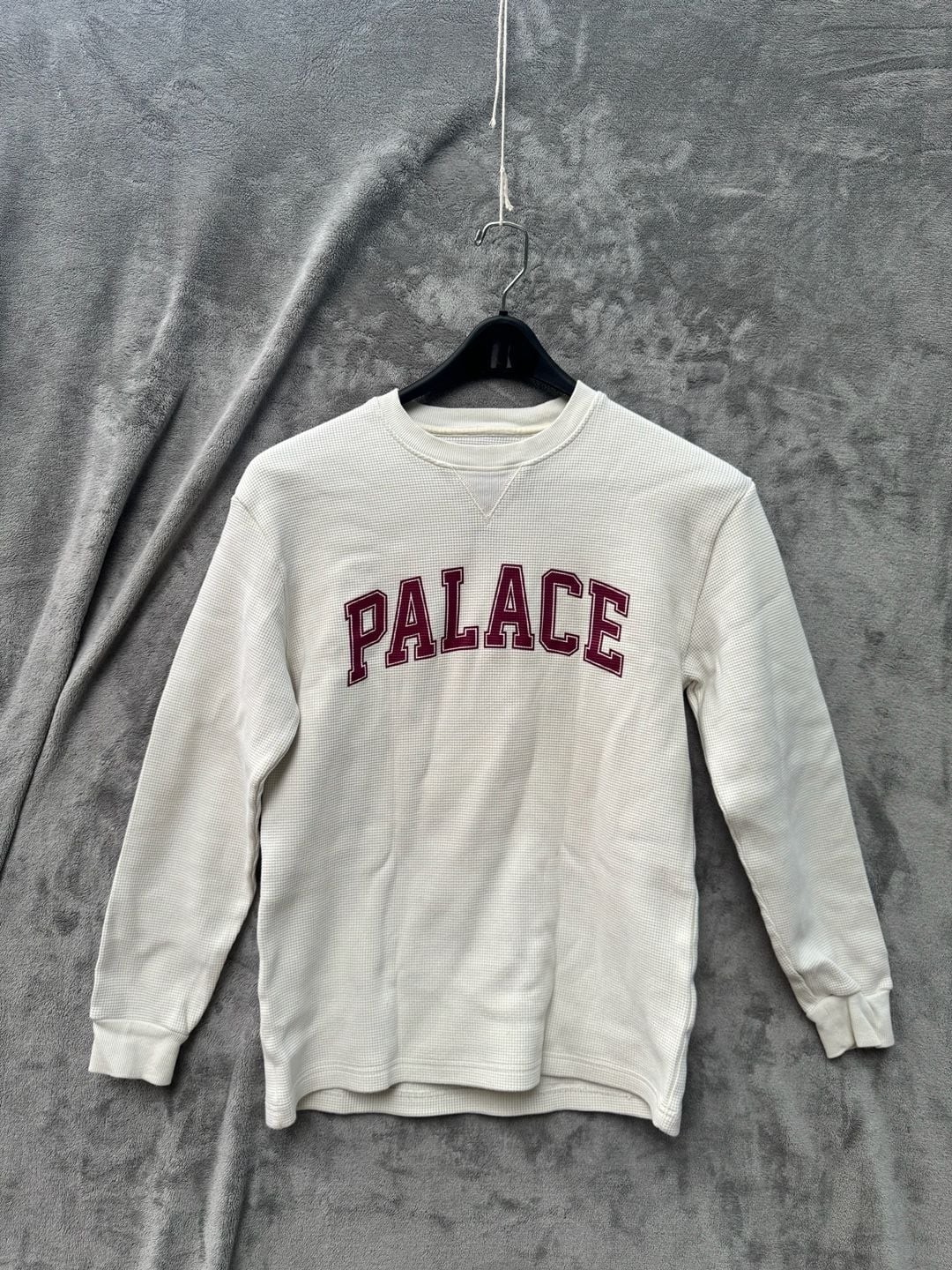 Palace Waffle Longsleeve Spellout Top Soft White/Burgundy