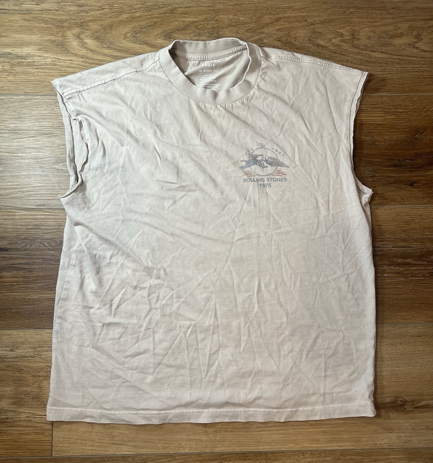 American Eagle Rolling Stones Fitted Crop Tee Grey Size Small Sleeveless