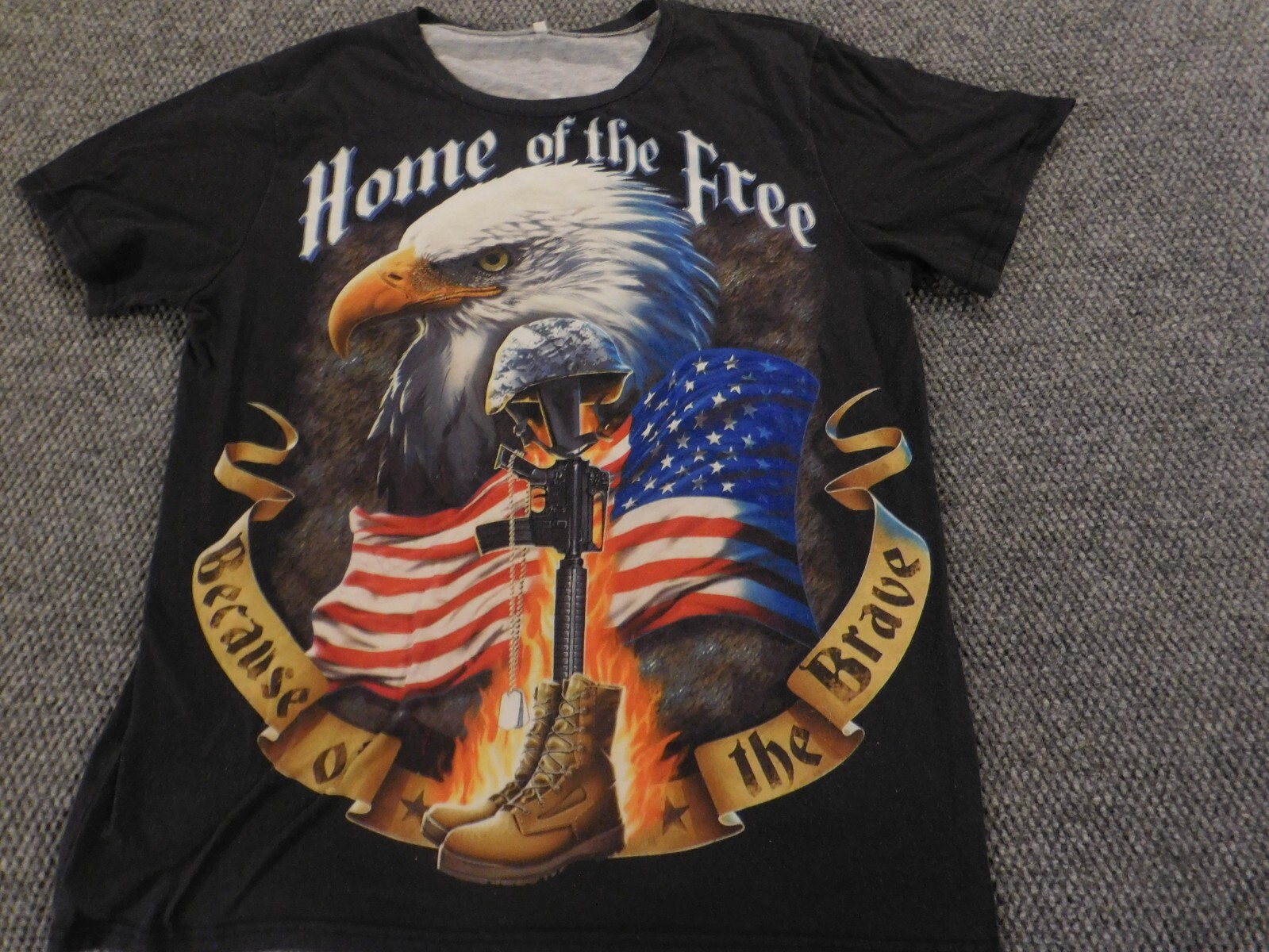 American Soldier Mens Shirt Extra Large Black Eagle home of the free gun