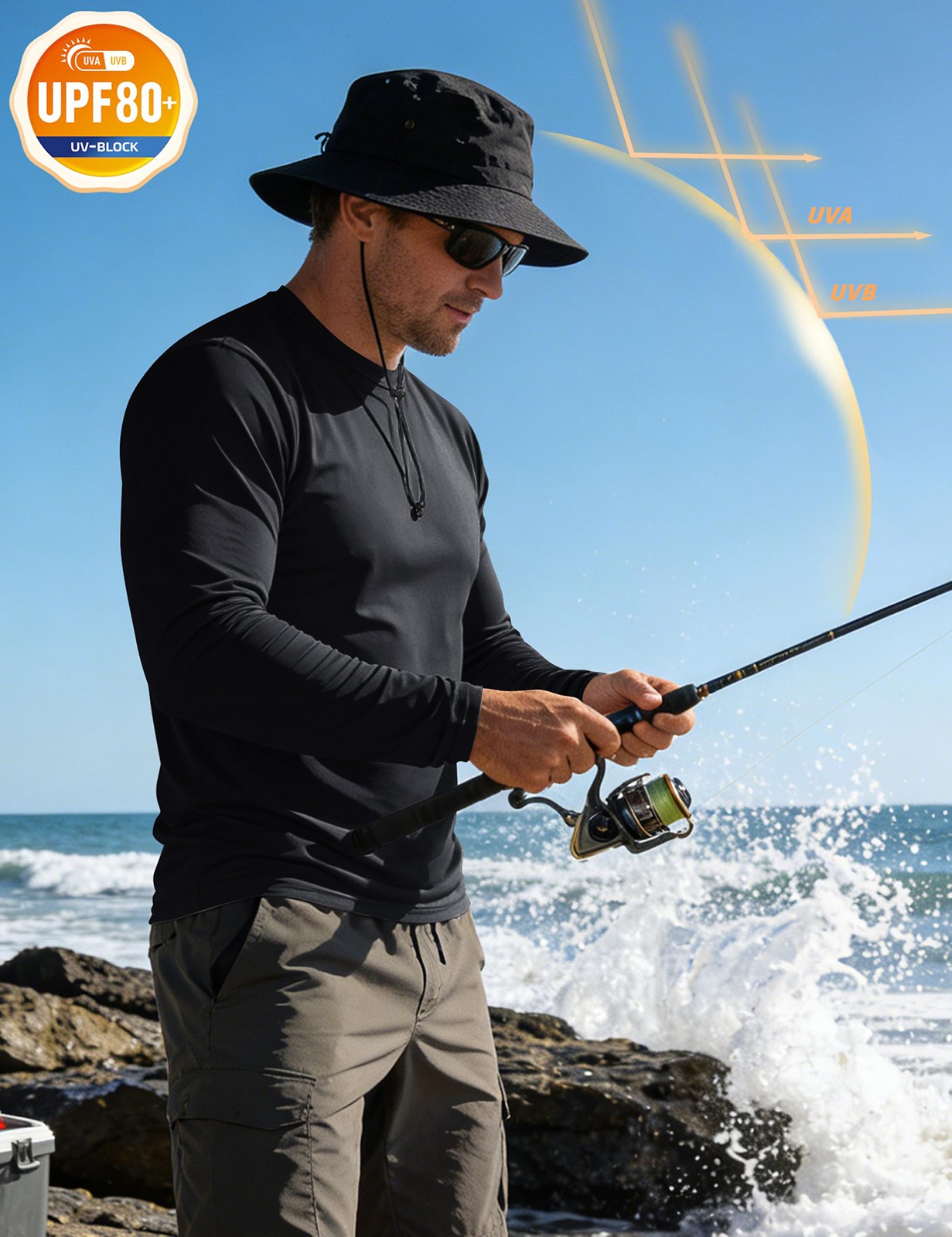 Men&rsquo;s Sun Protection T-Shirts UV SPF UPF 80+ Long Sleeve Rash Guard Fishing Tops