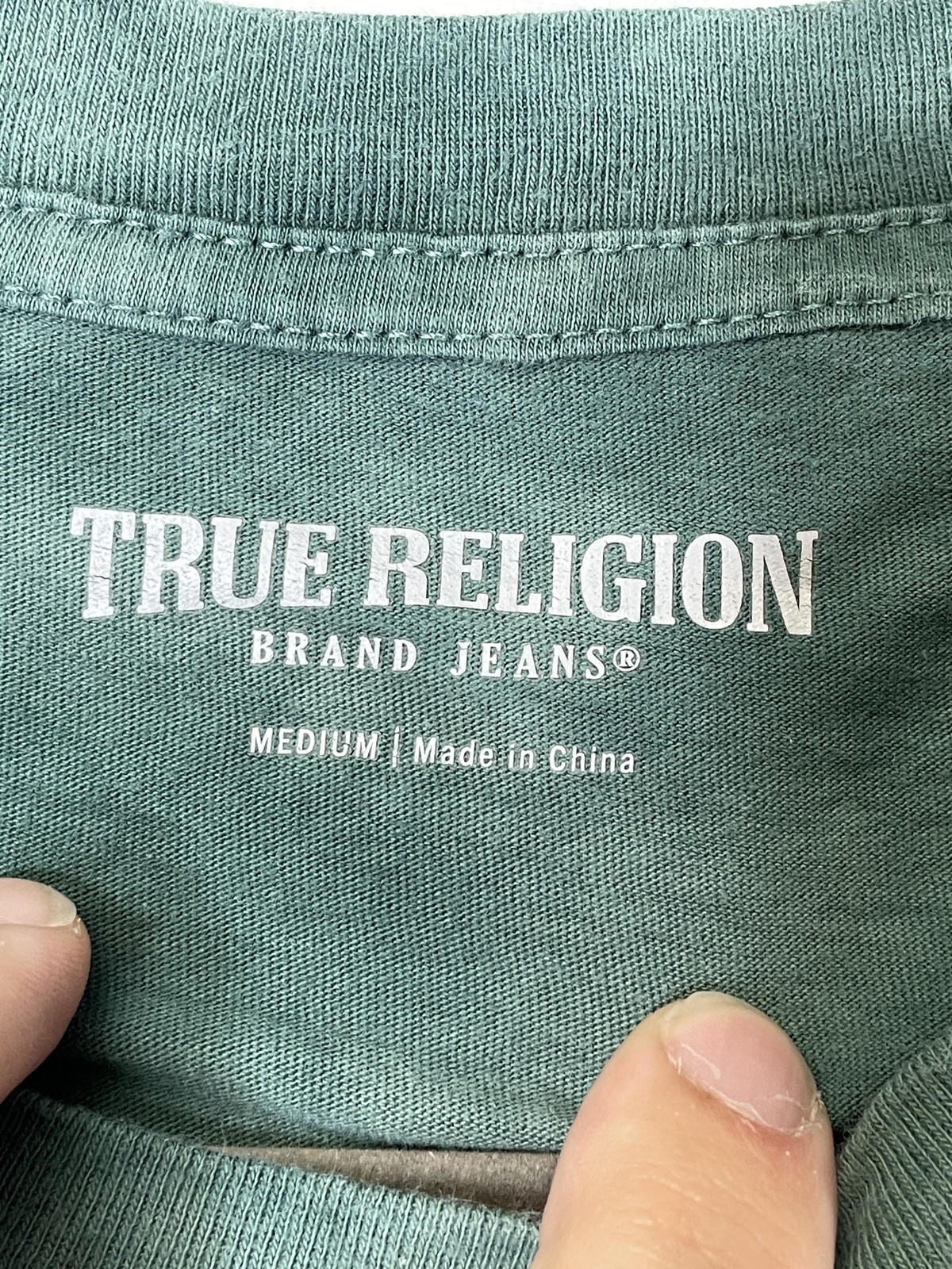 True Religion Shirt Mens Medium Green Tie Dye True RLGN Foil Crew Neck Graphic