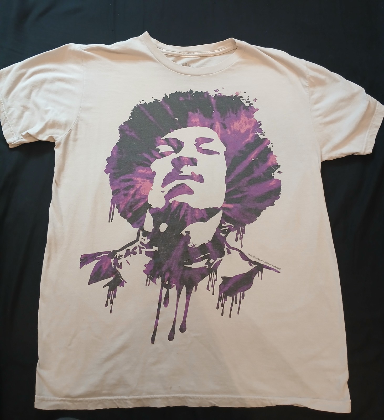 Jimi Hendrix T-Shirt (White, Large, Purple Tie Dye Psychedelic, Official)