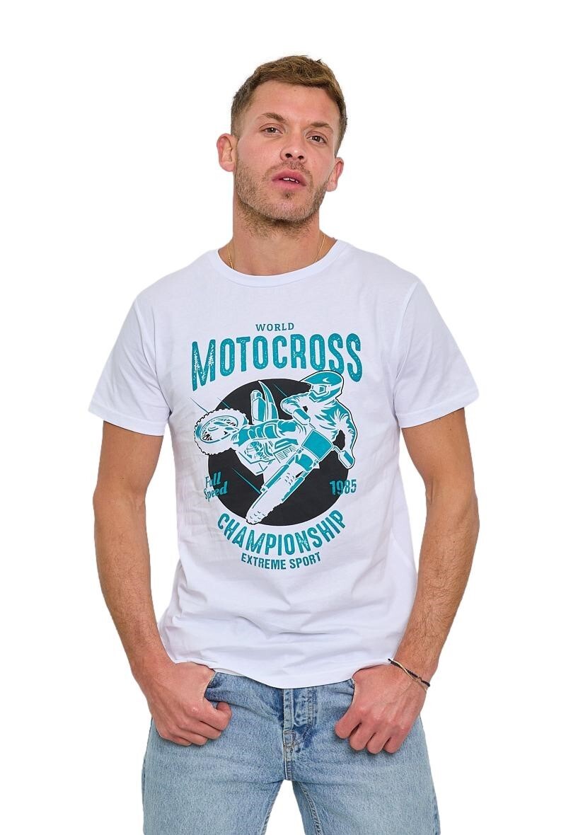 Mens Motocross Print Short Sleeve 100% Cotton T-Shirt ZY12 OFFERA A TEMPO