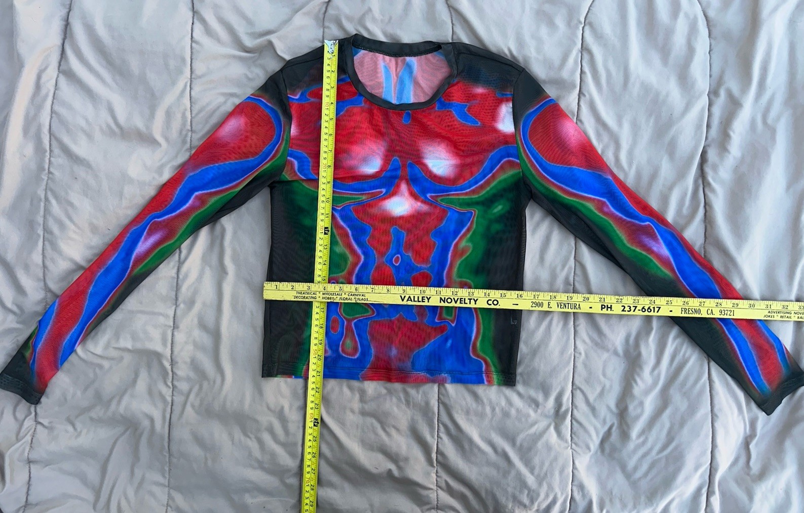 Fever City Red, Blue Black Vibrant Body Heat Map Print Long Sleeve Mesh Tee M