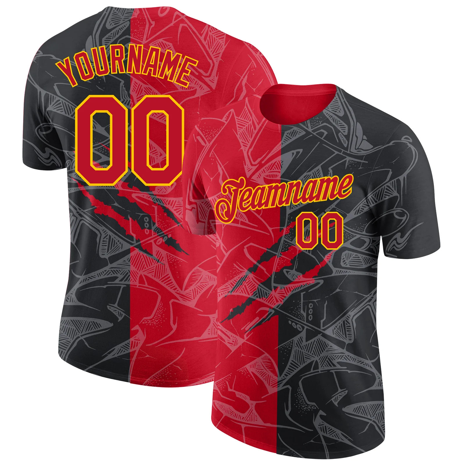 Custom Graffiti Red Gold Performance T-Shirt Personalized Team Gift for Men Top