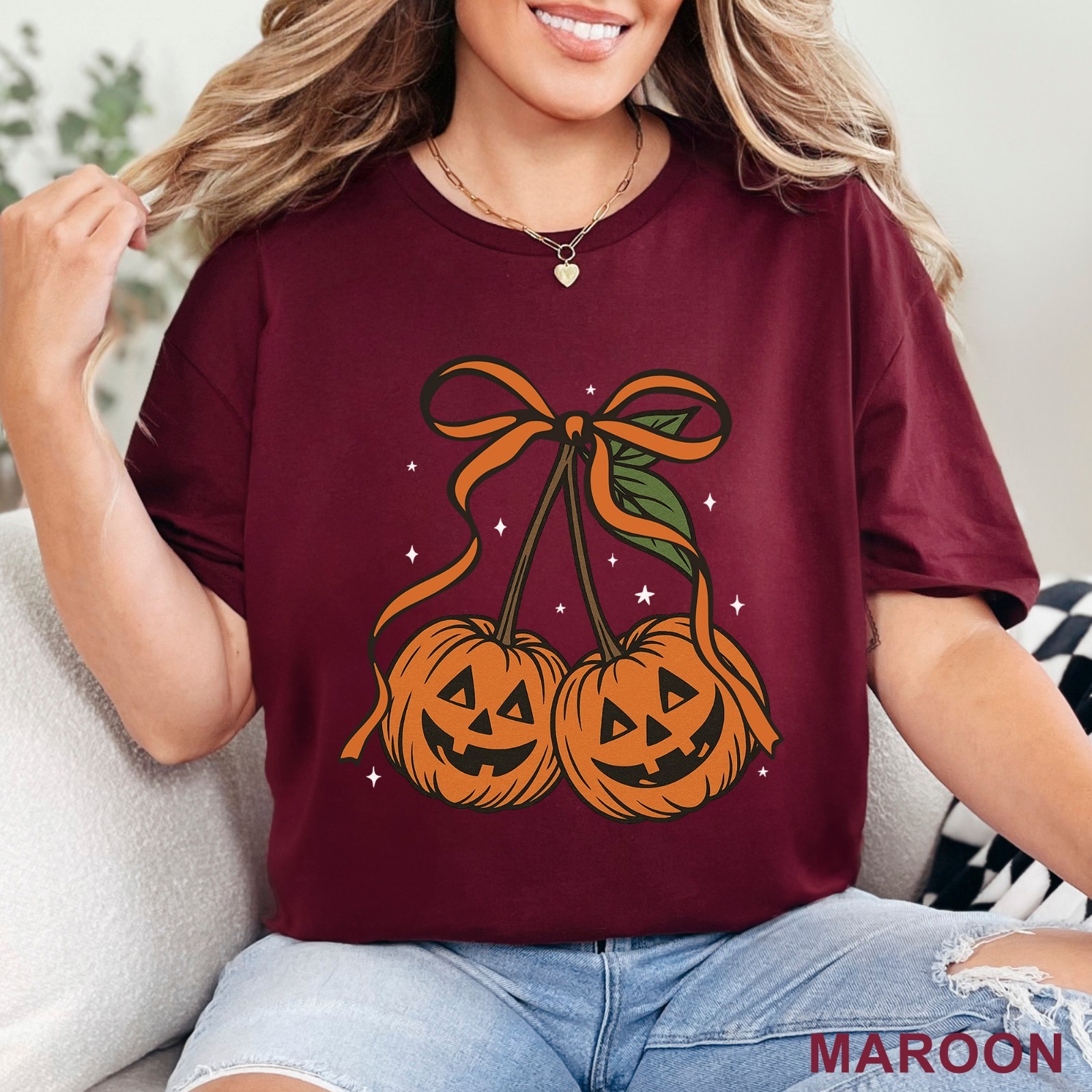 Pumpkin Cherries Autumn Girly Shirt, Halloween Pumpkin Shirt, Fall Theme, 203650