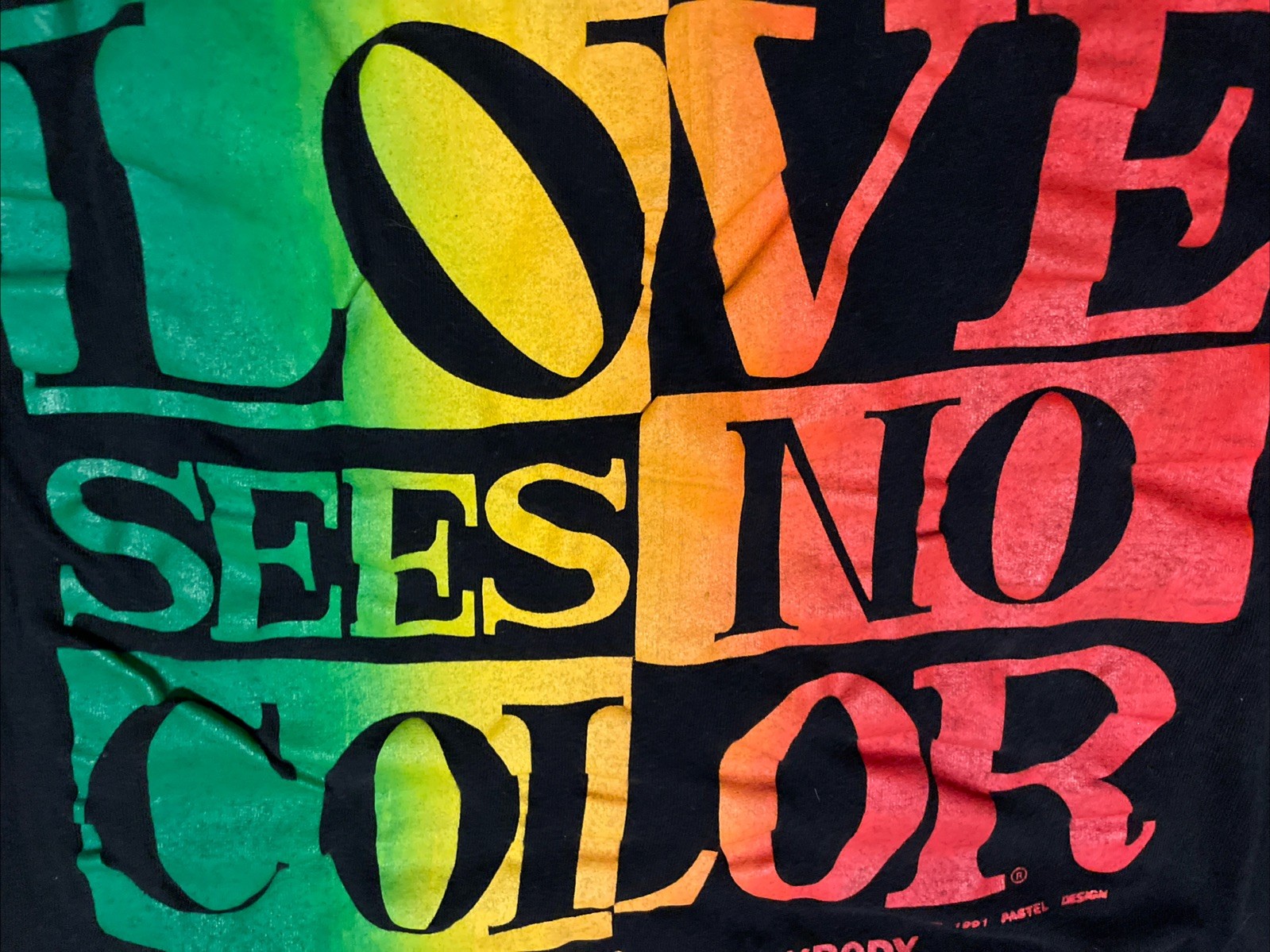 Vintage 90s Love Sees No Color Single Stitch Tee T Shirt Size Large Black