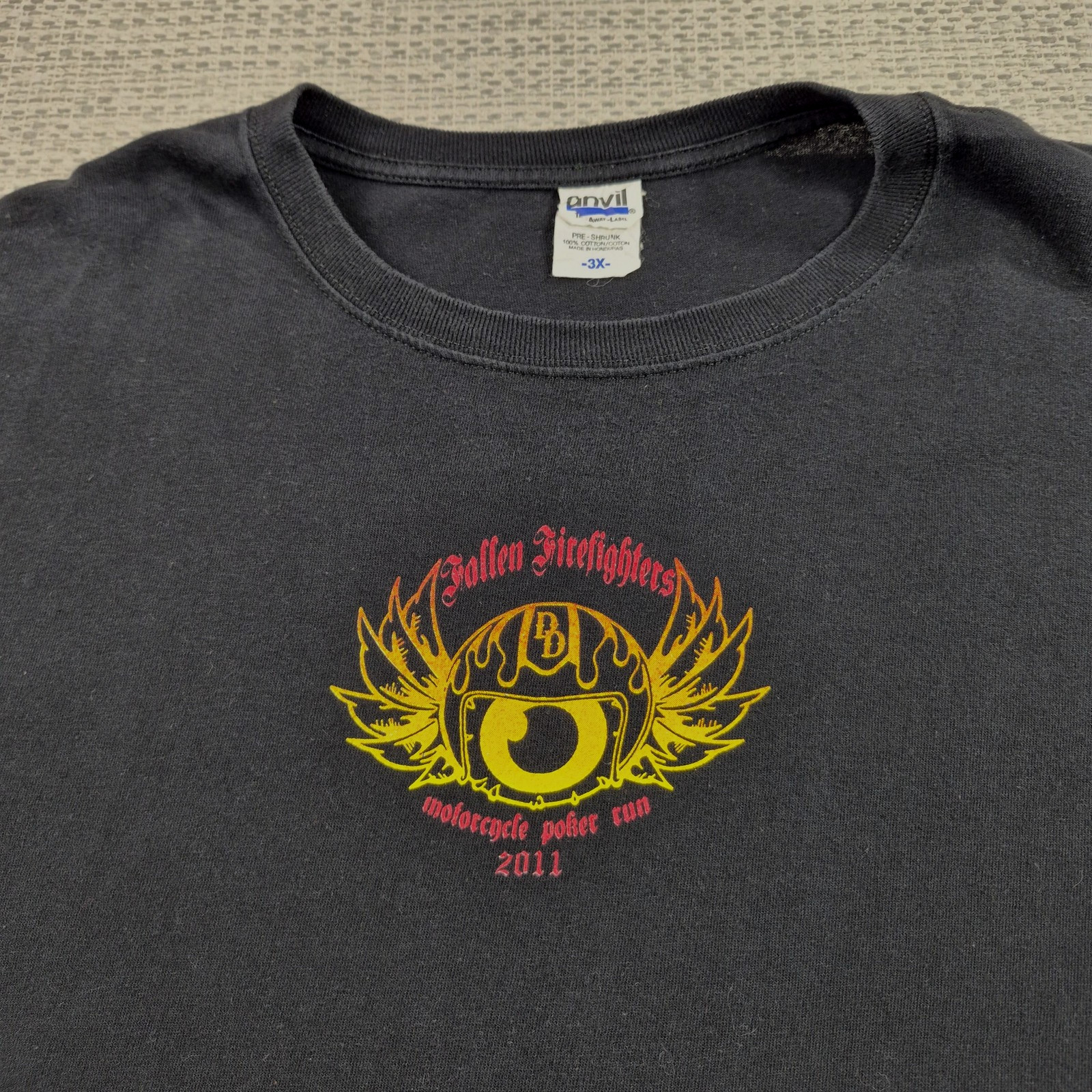 Anvil Shirt Mens 3XL Black Fallen Firefighters Motorcycle Poker Run Graphic Tee
