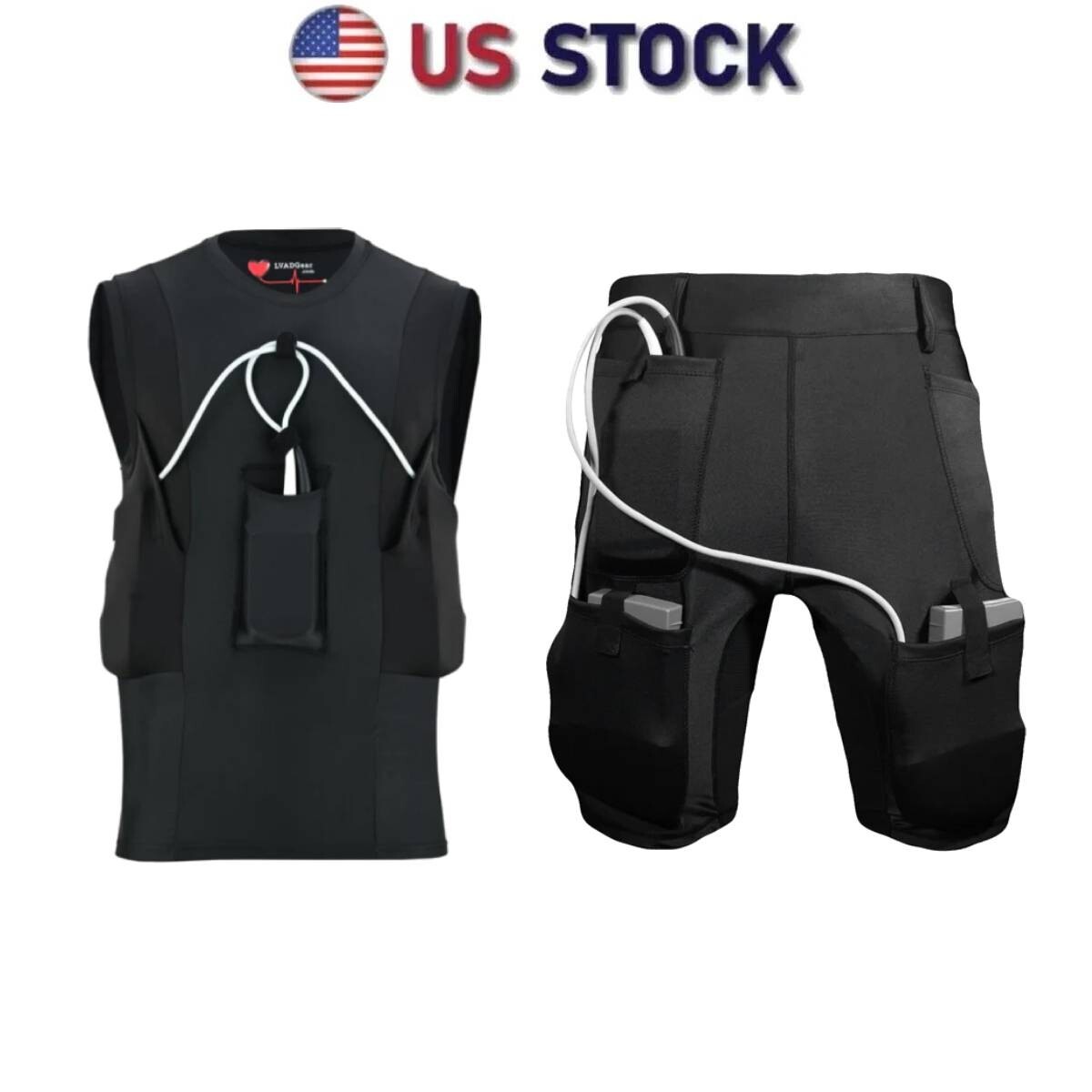 LVAD Men Tank Top for HeartMate Black & White LVAD Shirt with LVAD Shorts S-5XL