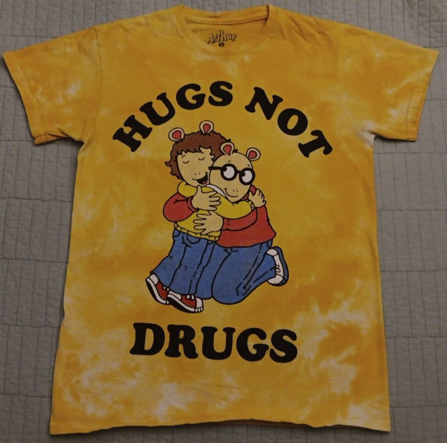 Unisex Small Arthur Yellow Tie Dye Hugs Not Drugs Graphic T Shirt