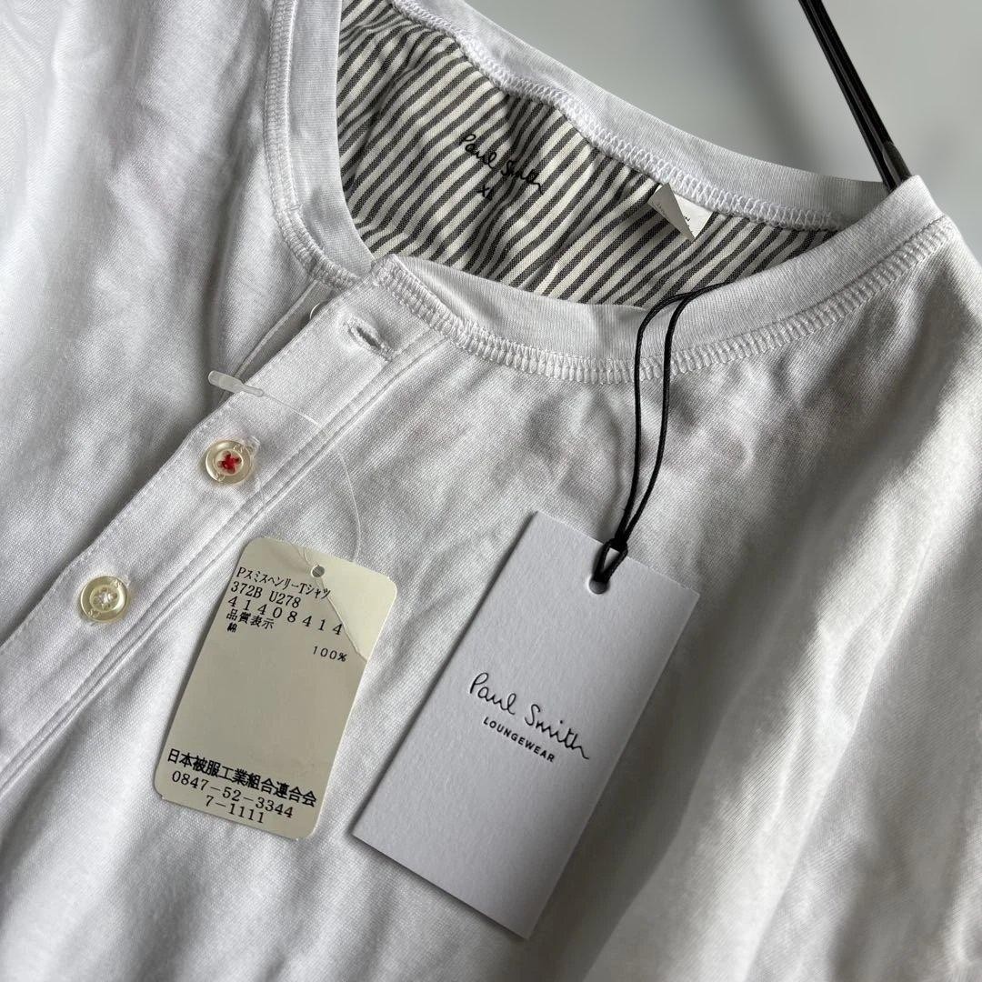 Paul Smith Long Sleeve T-shirt White Henry Neck Size XL Casual Japan